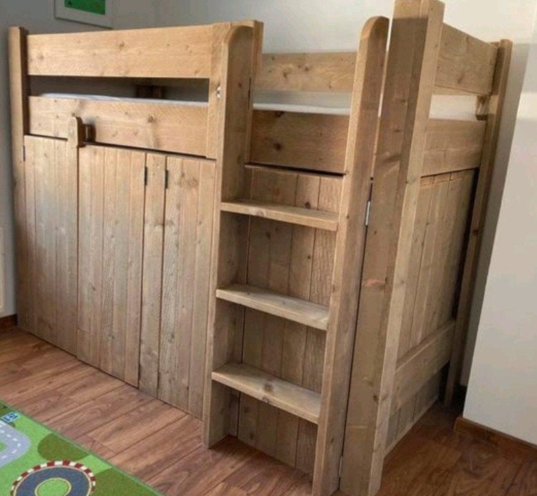 Hoogslaper met 2 kledingkasten, Ophalen, Eenpersoons, Zo goed als nieuw, 90 cm