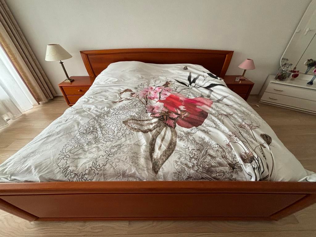 Boxspring bed 180 cm breed met ondermatras, Gebruikt, Bruin, Tweepersoons, Ophalen of Verzenden