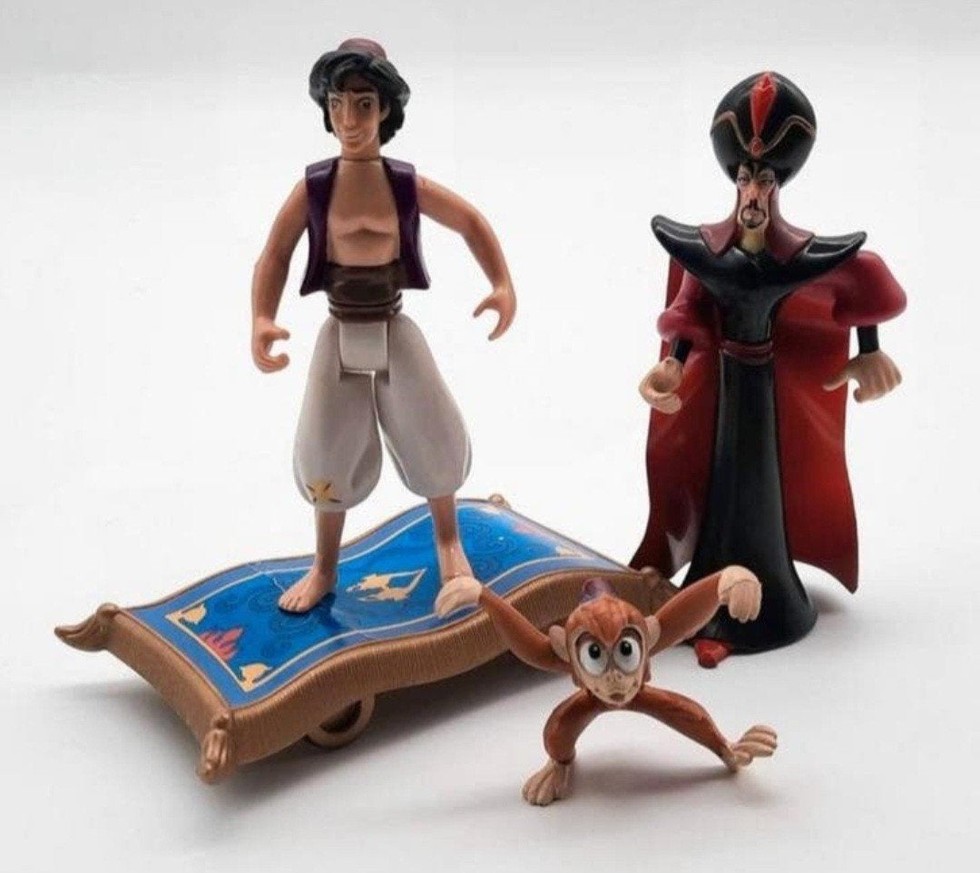 Aladdin met vliegend tapijt, Abu en Jafar Mattel 1992, Ophalen of Verzenden, Overige figuren, Gebruikt, Beeldje of Figuurtje