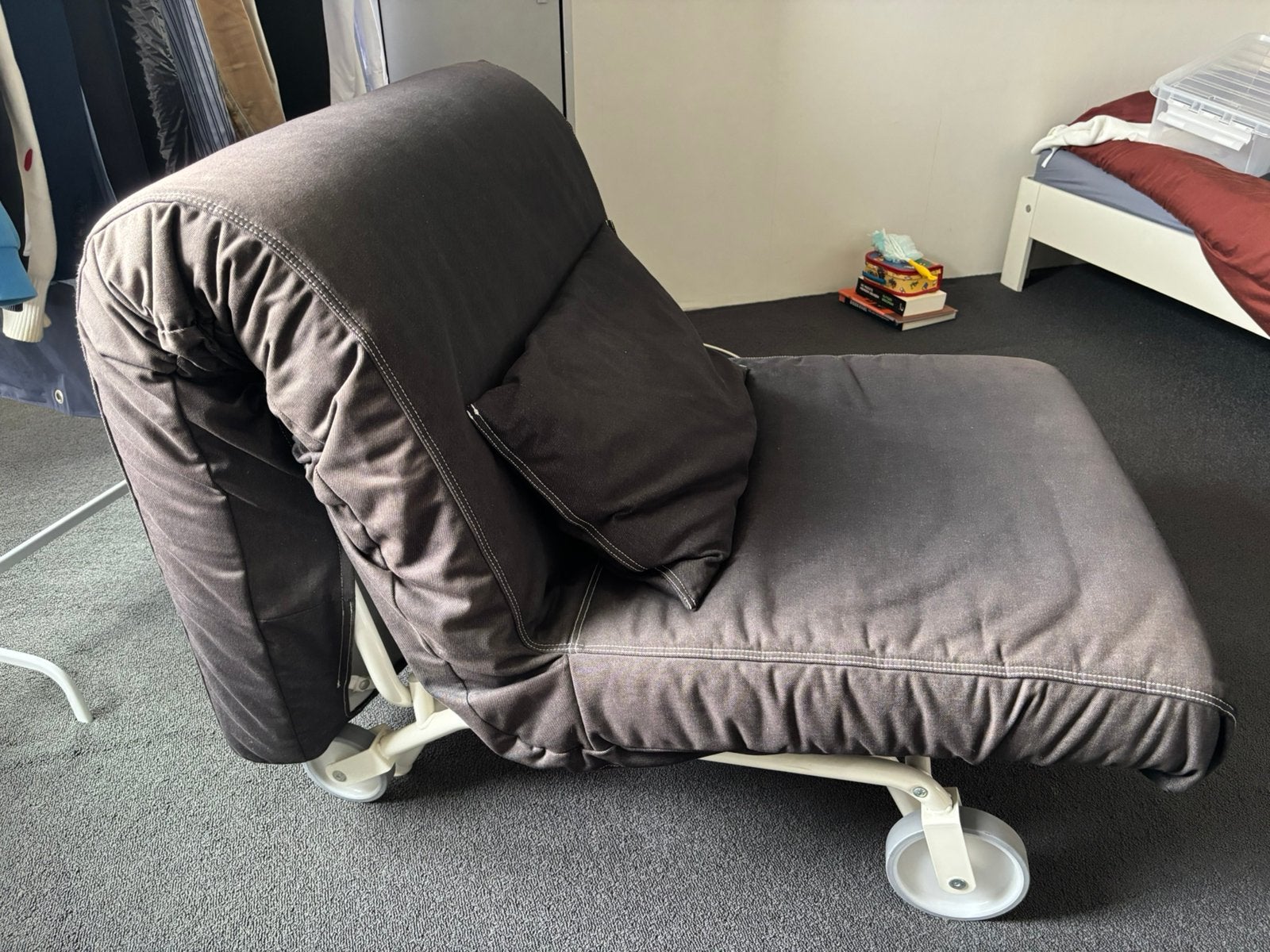 IKEA PS slaapfauteuil 1 persoons denim grijs, Ophalen, Gebruikt, 90 cm, Eenpersoons