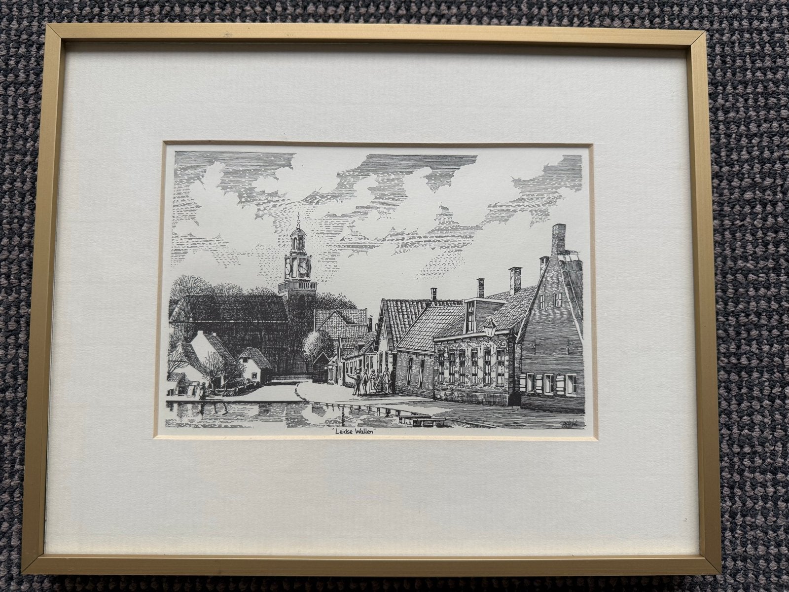 Ingelijste pentekening Leidse Wallen, Zoetermeer, Antiek en Kunst, Ophalen