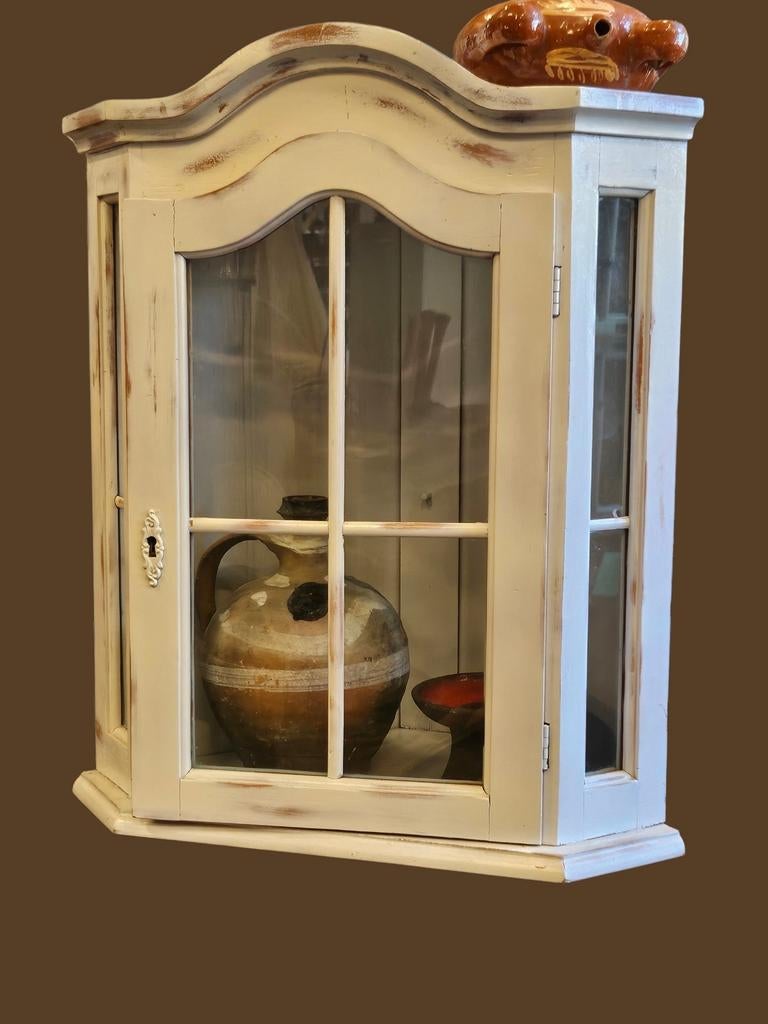 Antieke hoekkast met glazen deur - Brocante stijl, Ophalen