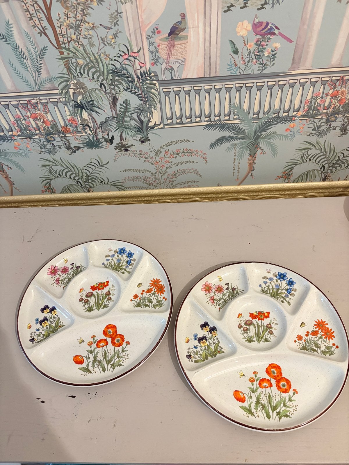 Vintage 'Wild Flower' fondue/gourmetborden (2 stuks) - NIEUW, Overige merken, Keramiek, Vintage, Nieuw