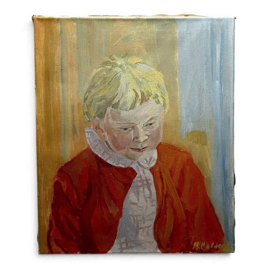 Rudi Polder, Meisje in rood vest, Gesigneerd, Ophalen of Verzenden, Olieverf, Portret