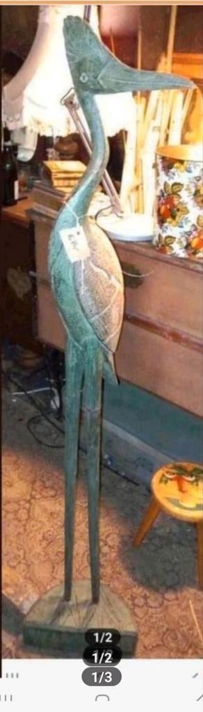 Vintage houten vogelbeeld - Reiger/Kraanvogel, Ophalen of Verzenden