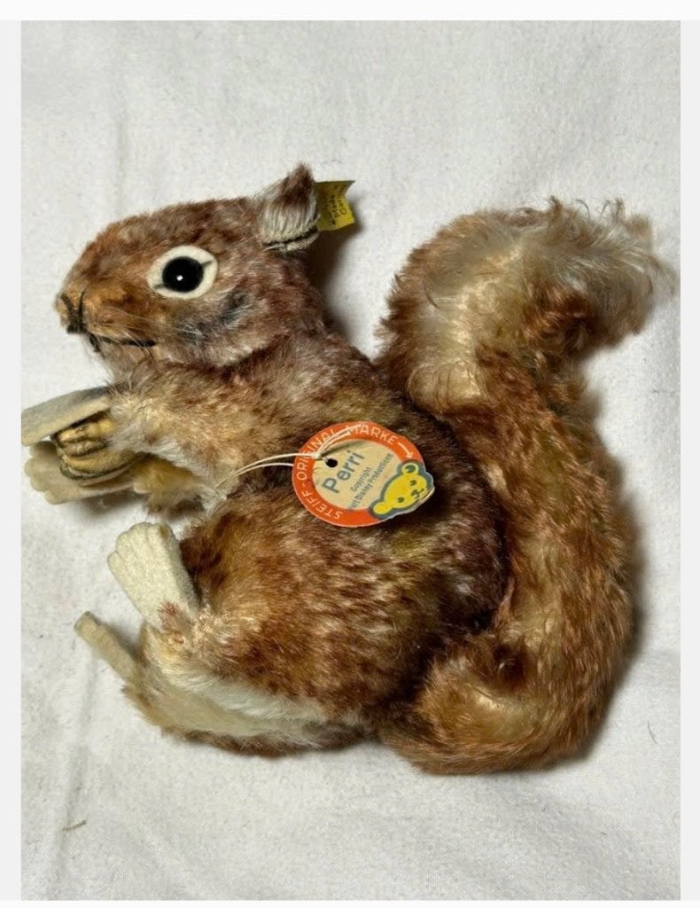 Vintage Steiff “Perri” eekhoorn jaren ‘60-‘70 met knop, Ophalen of Verzenden