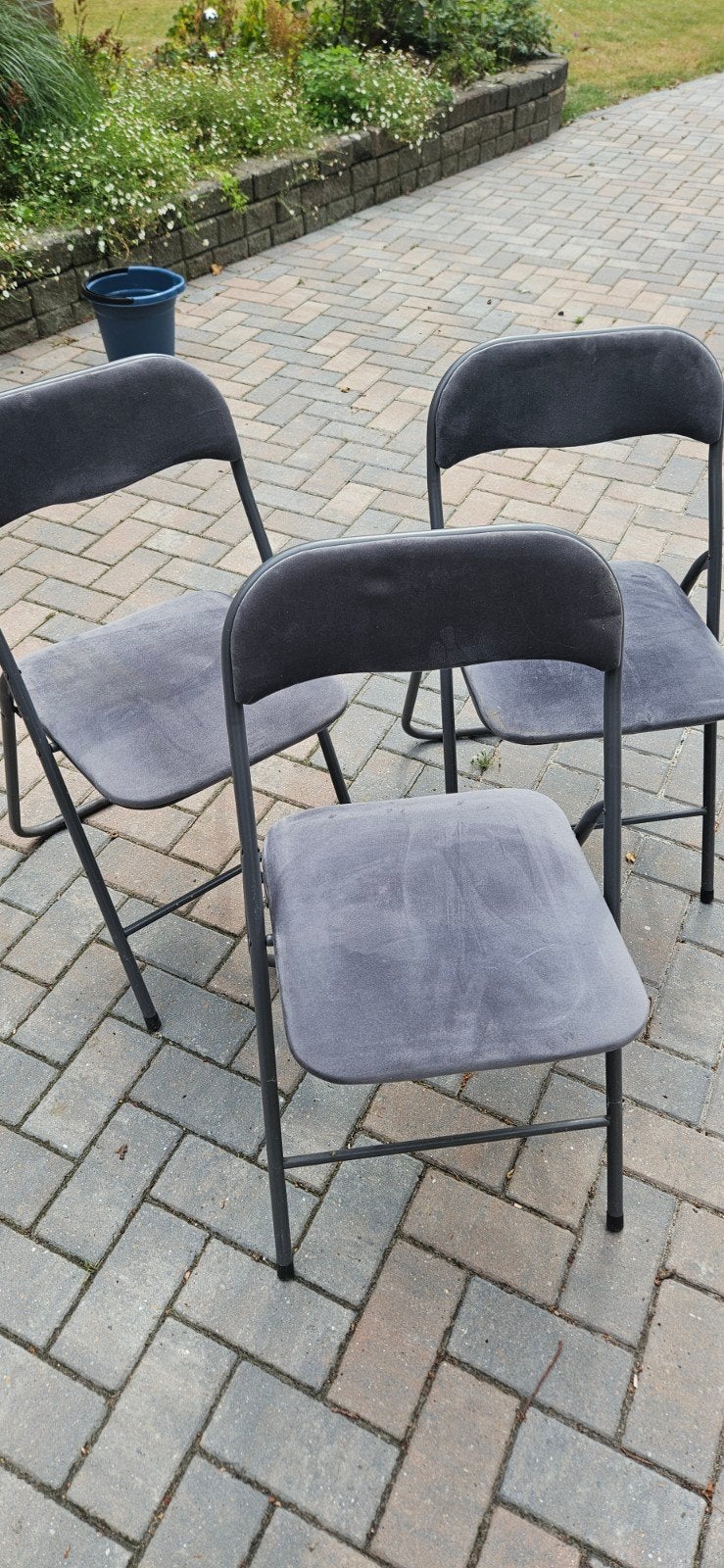 3 klapstoelen grijs, Huis en Inrichting, Barkrukken, Ophalen, Gebruikt, 60 tot 90 cm