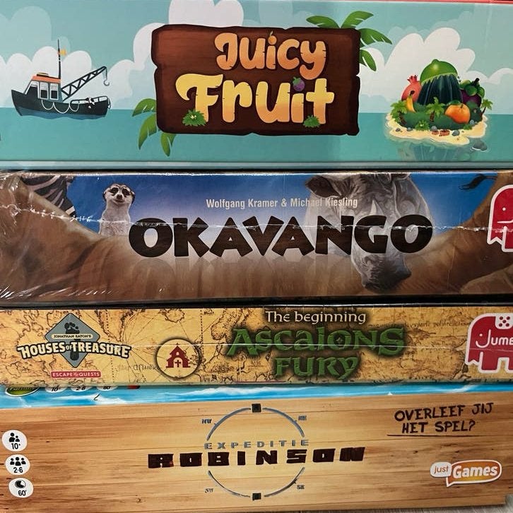 Bordspellen: , Juicy Fruit, Okavango, Expeditie Ro, Een of twee spelers, Ophalen of Verzenden, Zo goed als nieuw