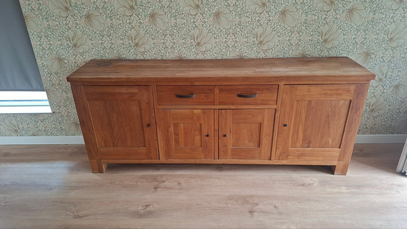 Teakhouten dressoir met lades en deuren, Huis en Inrichting, Kasten | Dressoirs, Gebruikt, 150 tot 200 cm, Teakhout, 25 tot 50 cm