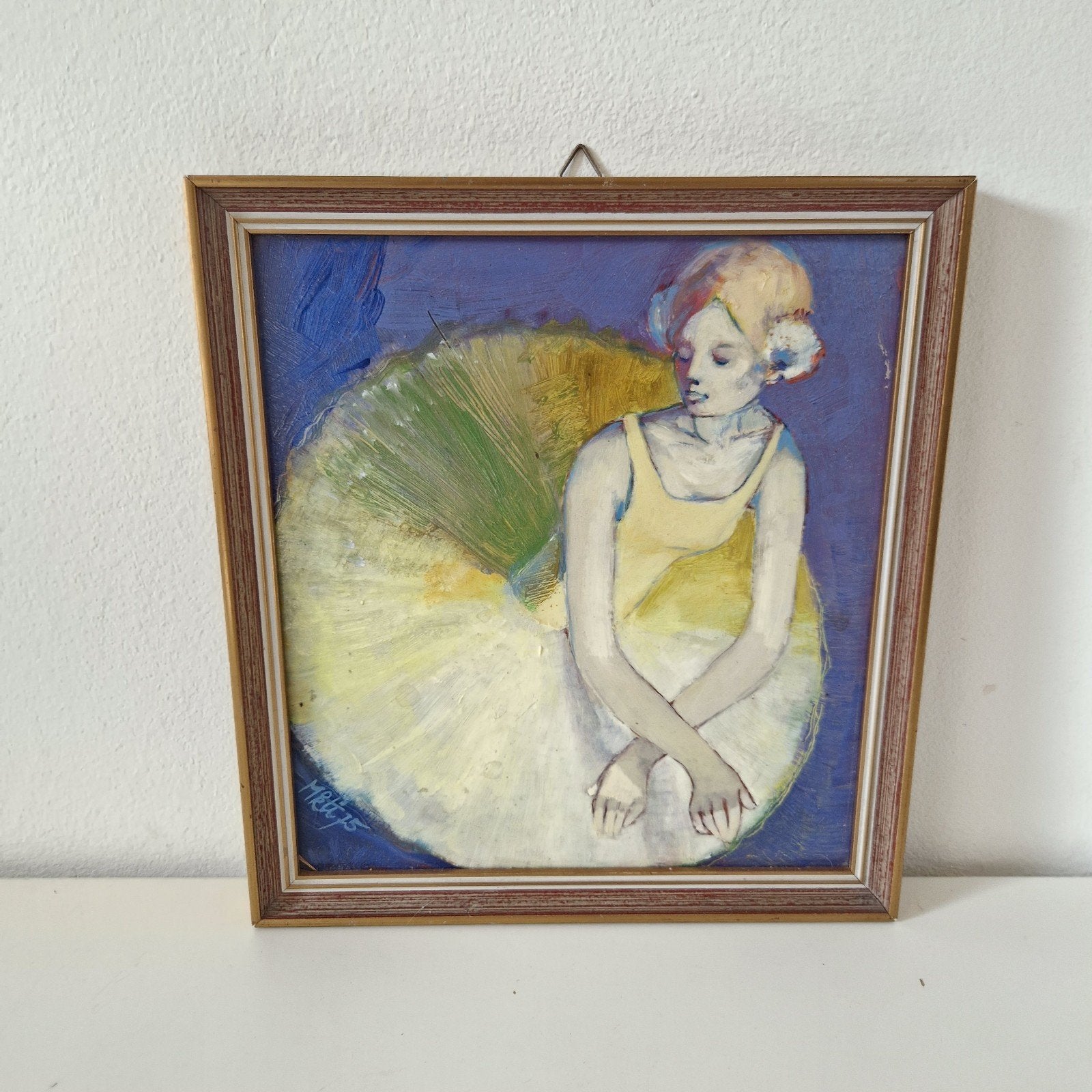 Schilderij ballerina Olieverf op paneel gesigneerd M&G '75, Antiek en Kunst, Figuren, Gesigneerd, Ophalen of Verzenden, Olieverf