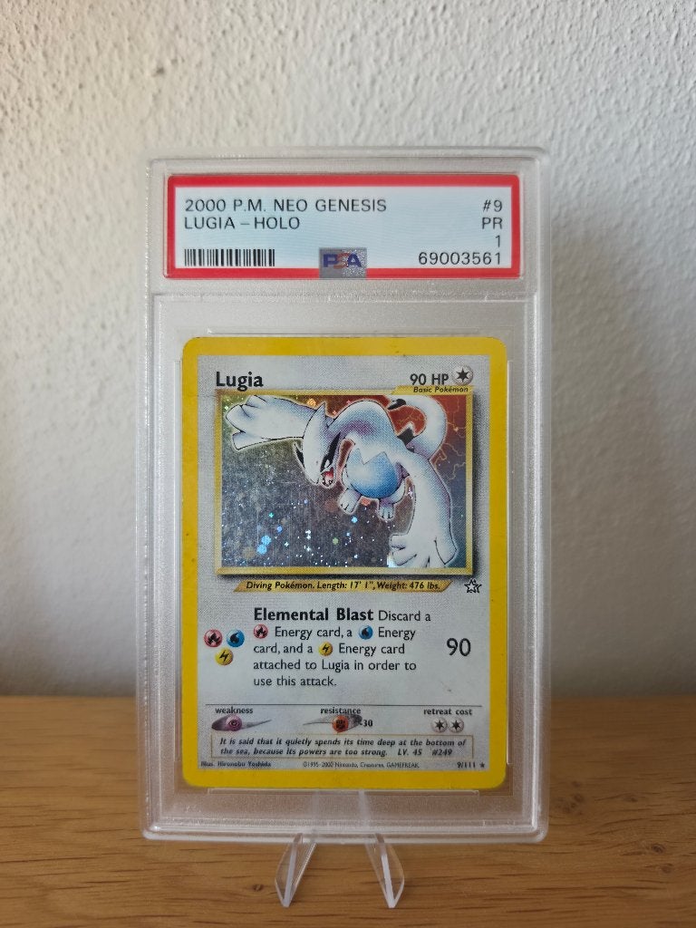 Pokémon Lugia PSA 1 - Neo Genesis Holo 9/111 vintage 2000, Ophalen of Verzenden, Gebruikt, Losse kaart, Foil