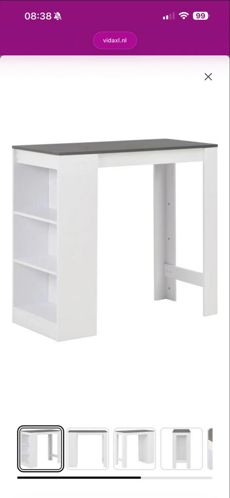 Witte bartafel met opbergvakken met 2 krukken- Modern design, Ophalen of Verzenden, Zo goed als nieuw