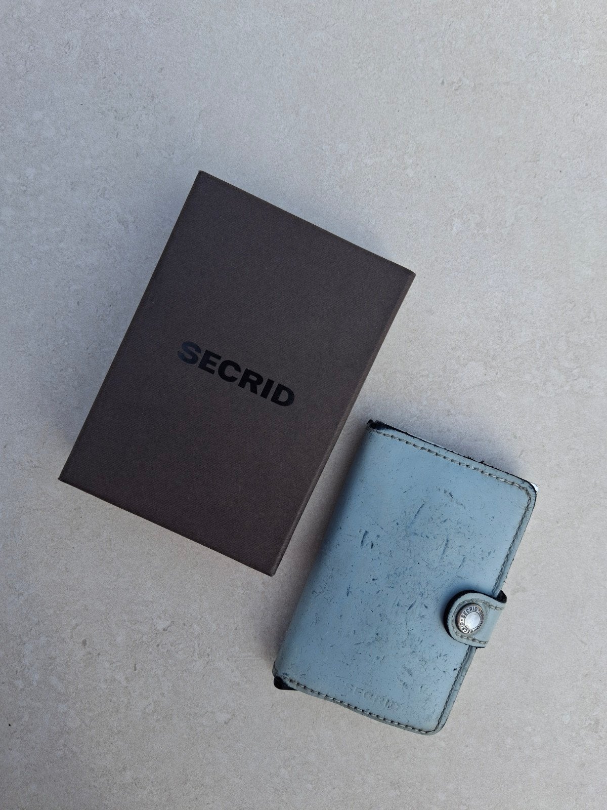 Secrid Miniwallet - Lichtblauw Leer met Knipsluiting, Ophalen of Verzenden, Gebruikt, Blauw, Leer