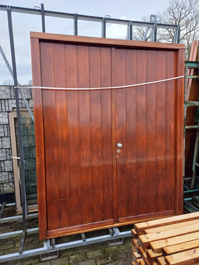Dubbele deur hardhout 200 bij 240, Ophalen, 120 cm of meer, Buitendeur, 200 tot 215 cm