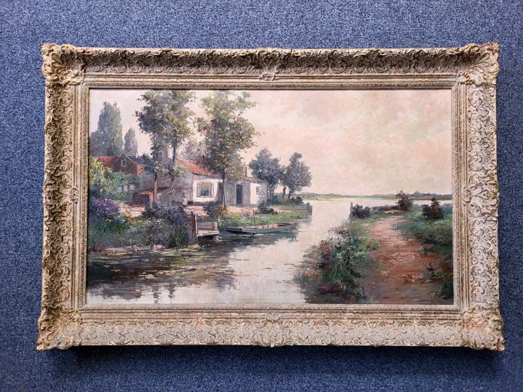 H.J. Veger, 60x100cm doek, incl. lijst, 150,- euro, Ophalen, Doek, Impressionistisch, Olieverf