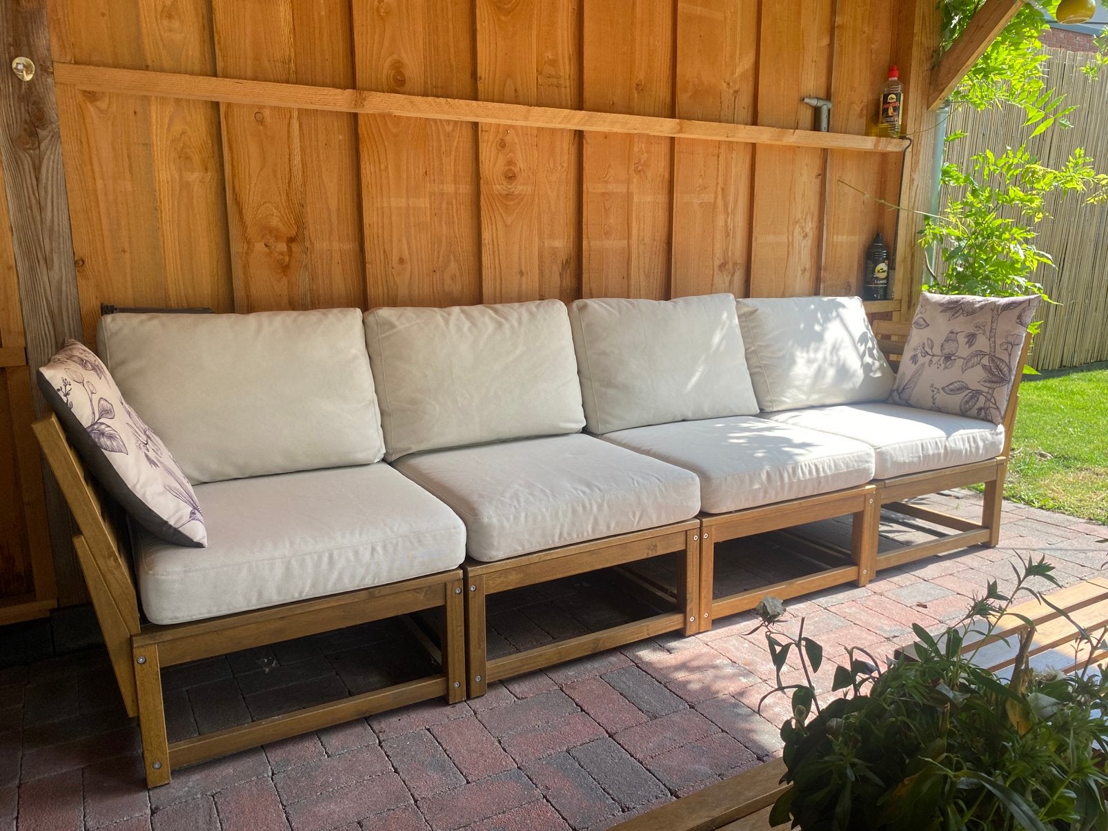 Tuinbank Ikea Nämmäro incl beige kussens Frösön/Duvholmen, Ophalen, Zo goed als nieuw, Hout