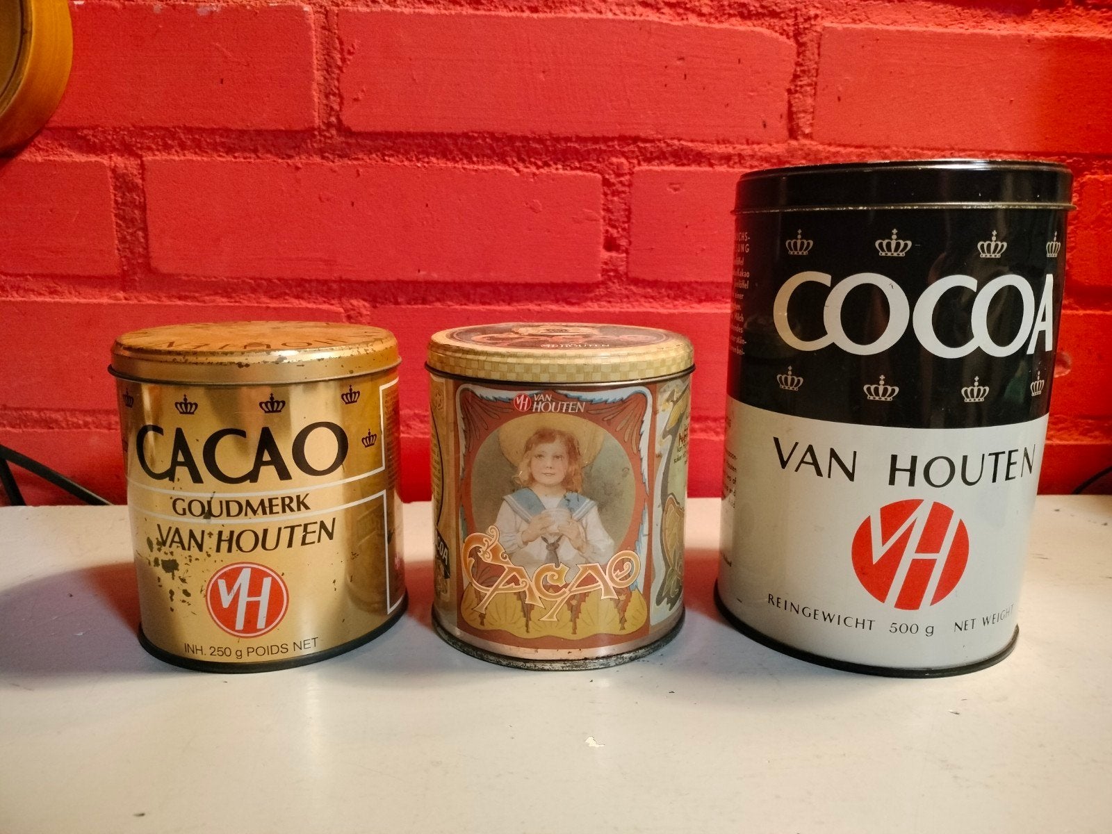 Vintage van Houten cacao voorraadblikken, Ophalen of Verzenden, Gebruikt, Overige