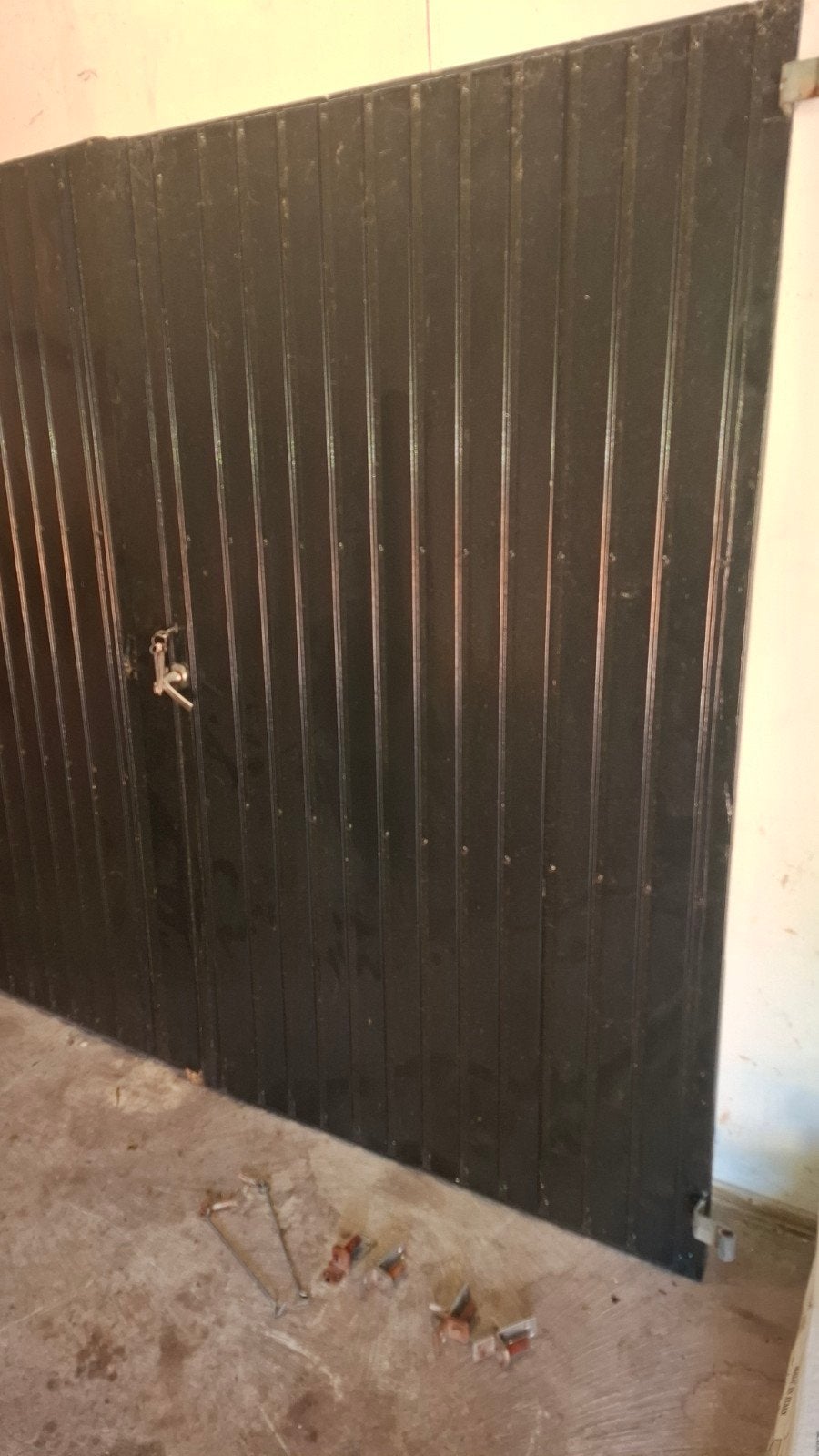Dubbele openslaande garagedeuren 237x198 cm, compleet, Gebruikt, Garagedeur, Ophalen of Verzenden, 120 cm of meer