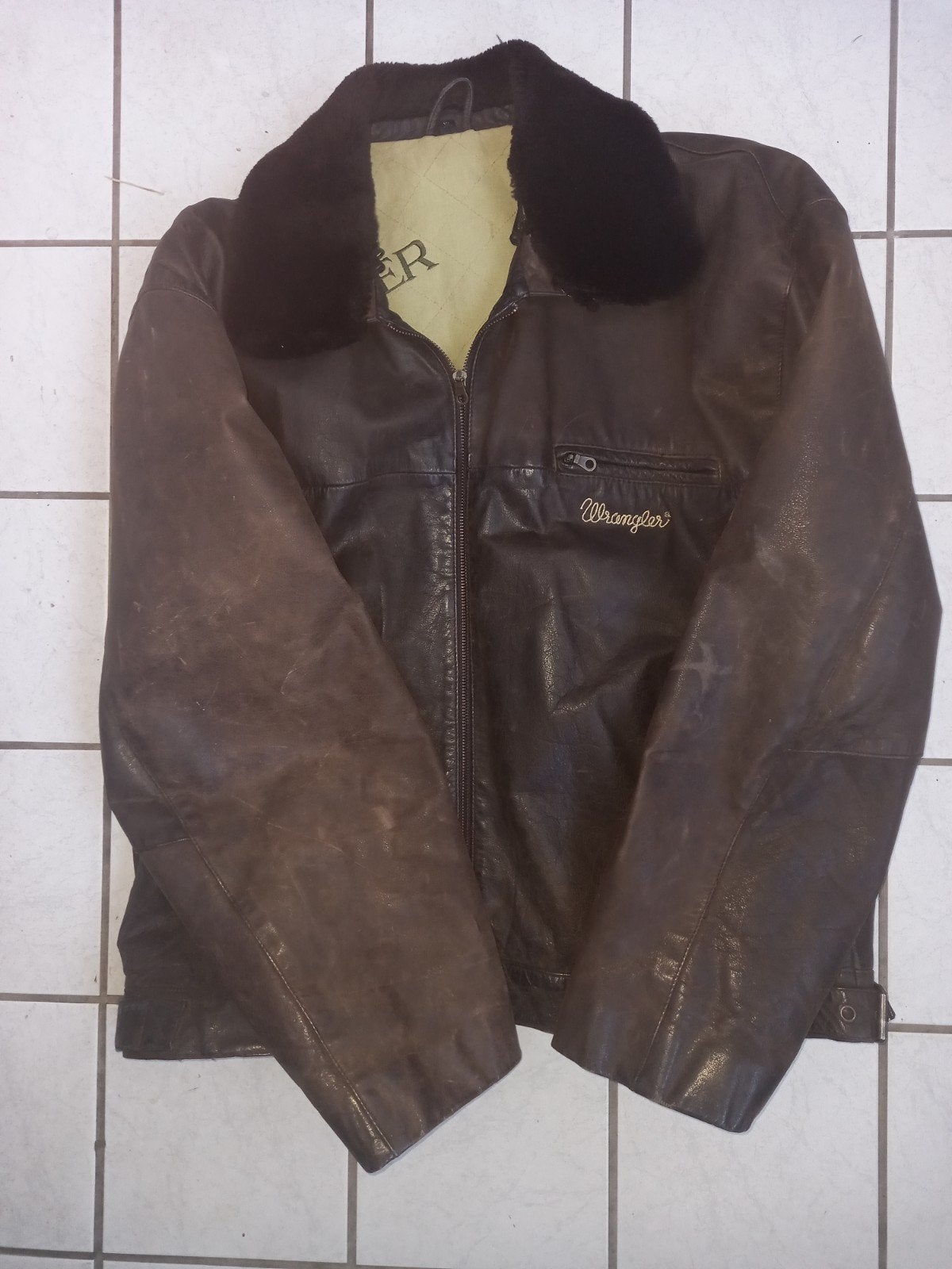 WRANGLER LEREN PILOTENJACK MAAT XL, Ophalen of Verzenden, Gedragen, Maat 56/58 (XL), Bruin