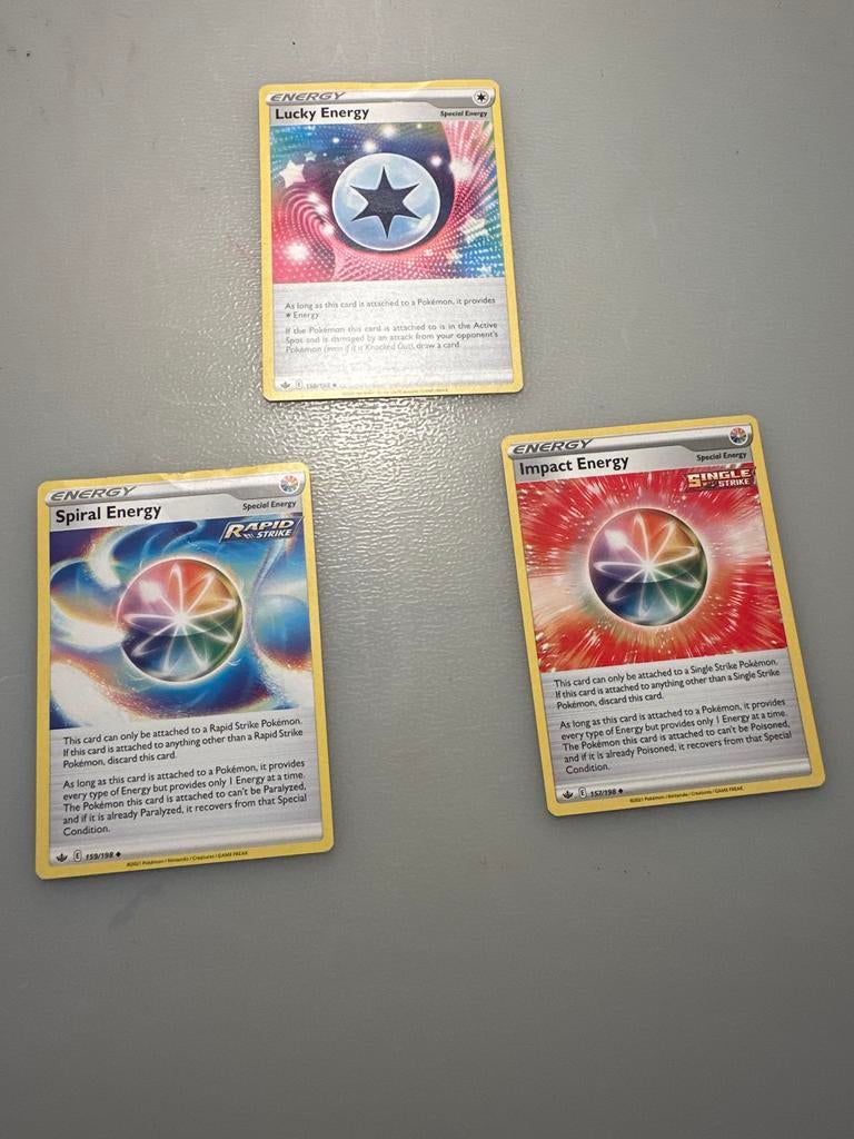 Pokémon TCG Energie Kaarten: Lucky, Spiral, Impact Energy, Ophalen