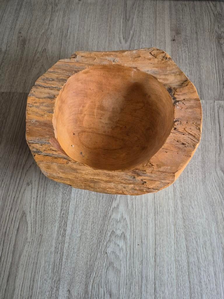 Unieke Teak Fruitschaal - Rustiek en Handgemaakt, Gebruikt, Schaal, Ophalen of Verzenden, Overige vormen