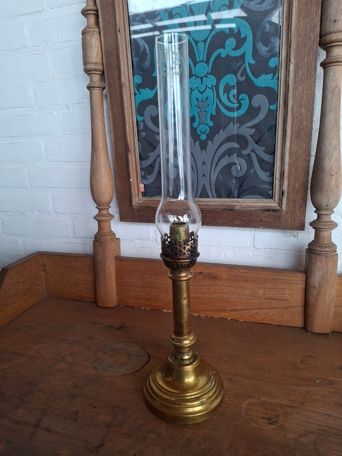 Messing kaarshouder met kokerglas., Ophalen of Verzenden, Koper of Brons