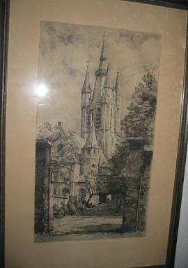 Ets van W.G. Hofker, Ophalen, Ets, Architectuur, Gesigneerd