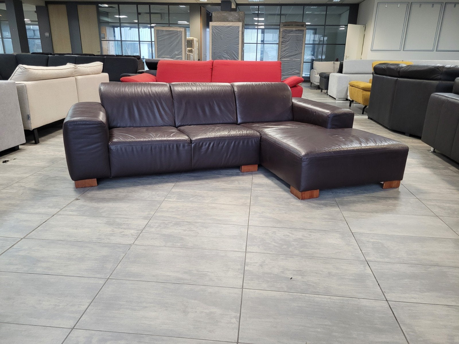 ❇️ OUTLET 100% donkerbruin leder hoekbank 245x165 | BEZORGEN, Info@onbekend.nl, Hoekbank, 75 tot 100 cm, Ophalen of Verzenden