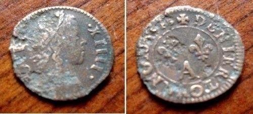 Franse Denier, jonge Lodewijk XIV, 1649 A (Paris), Postzegels en Munten, Verzenden, Frankrijk, Losse munt