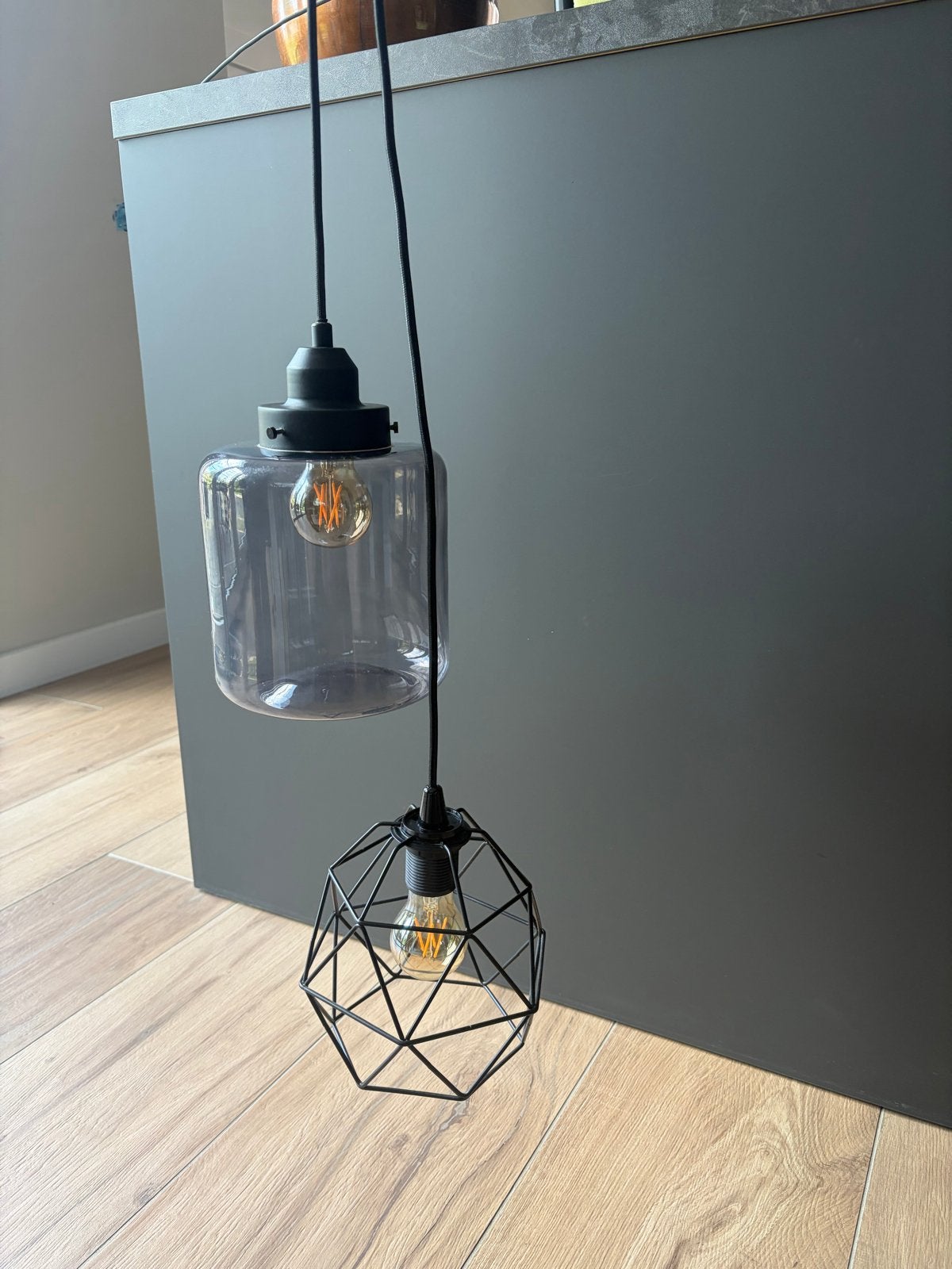 Hanglamp met twee lampen, Ophalen, Gebruikt, Glas, E27 (groot)