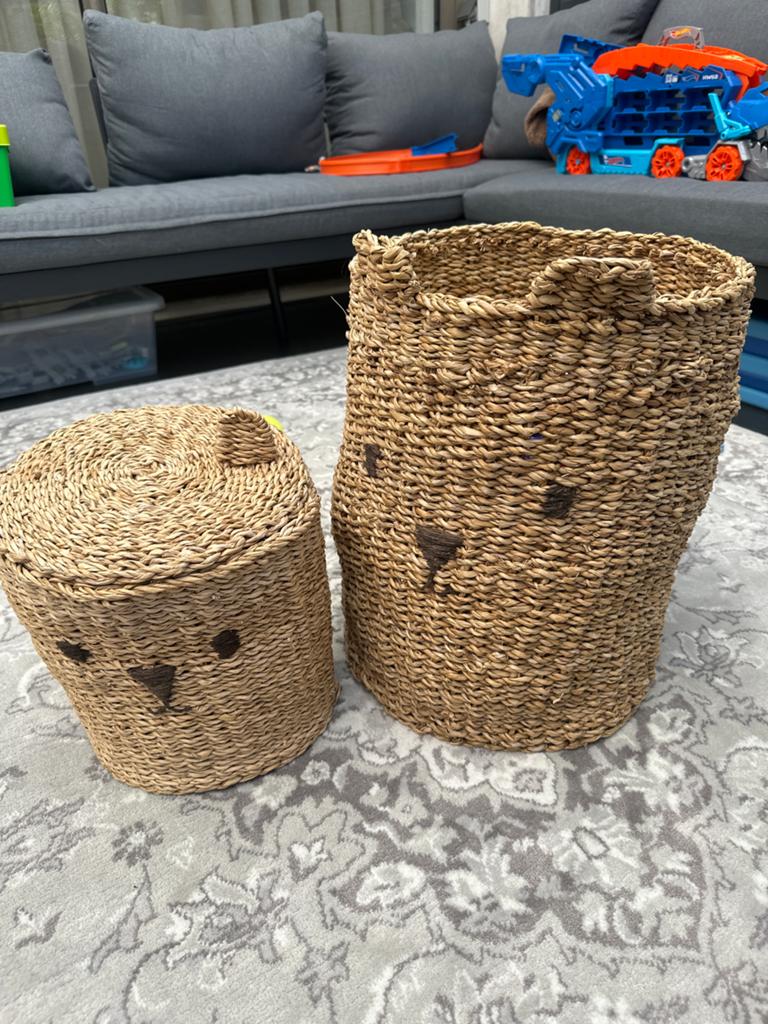 Nieuwe rieten mandjes met berengezicht h&m home, Mand, Rond, Nieuw, Ophalen of Verzenden