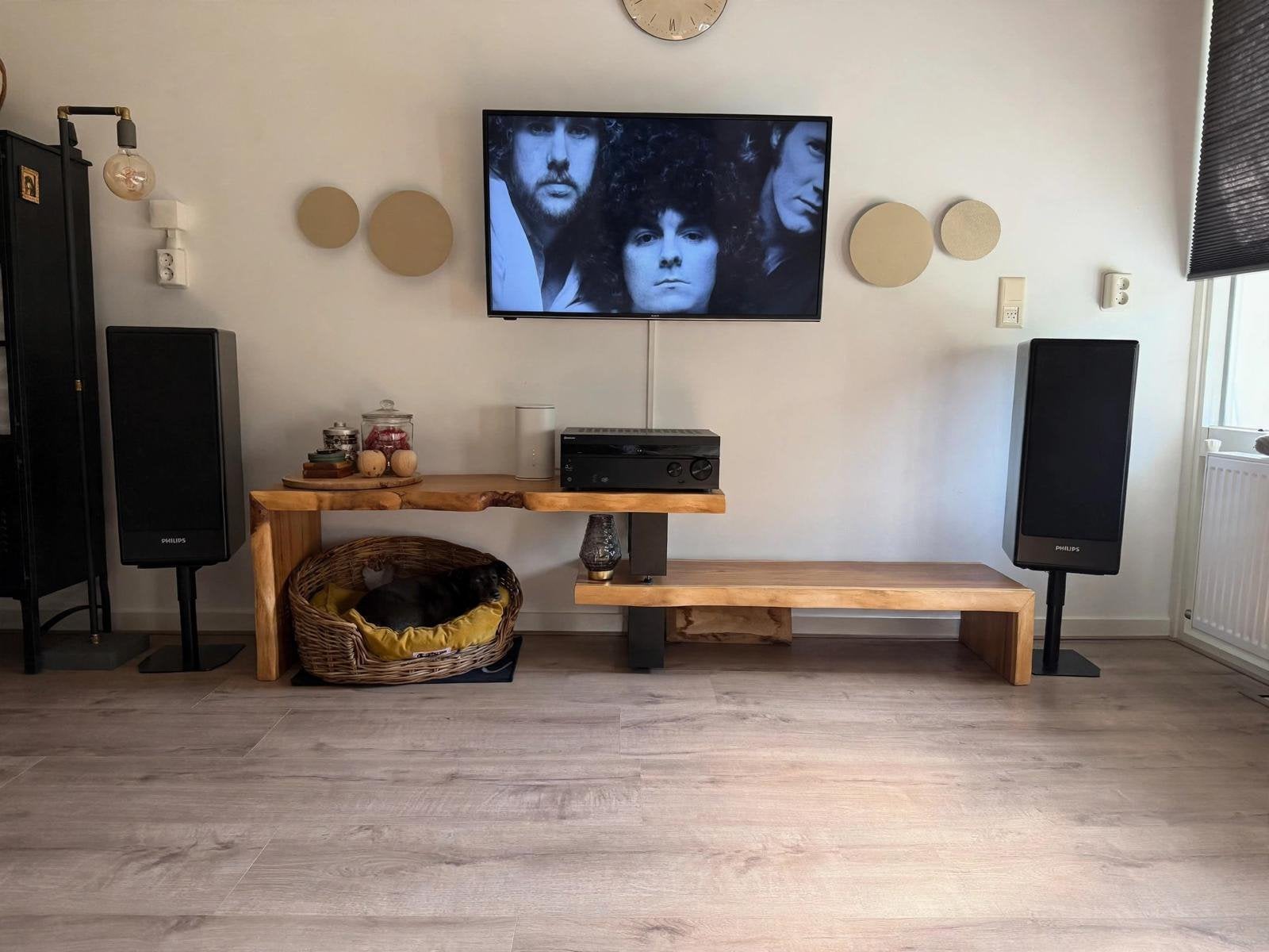 Philips FB-815 + 3-weg speakers 150 W/8 Ohm !! Evt Stands, Gebruikt, Ophalen, 150 watt of meer, Vloerstaande luidspreker