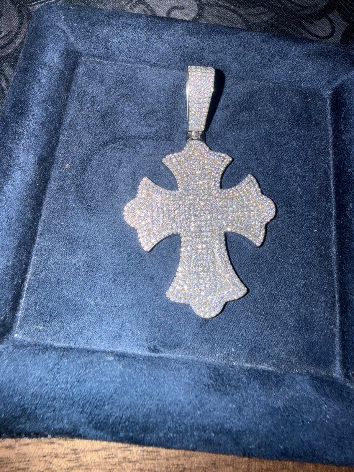 Moissanite lab diamanten hanger kruis zilver, Ophalen of Verzenden, Zo goed als nieuw, Zilver