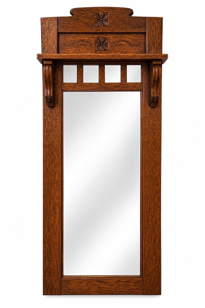Antieke spiegel met houten lijst en snijwerk, Ophalen of Verzenden