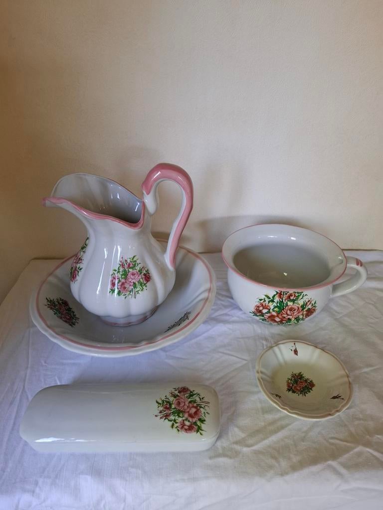 Vintage Wasstel met Rozenmotief - 5-delig, Antiek en Kunst, Ophalen of Verzenden