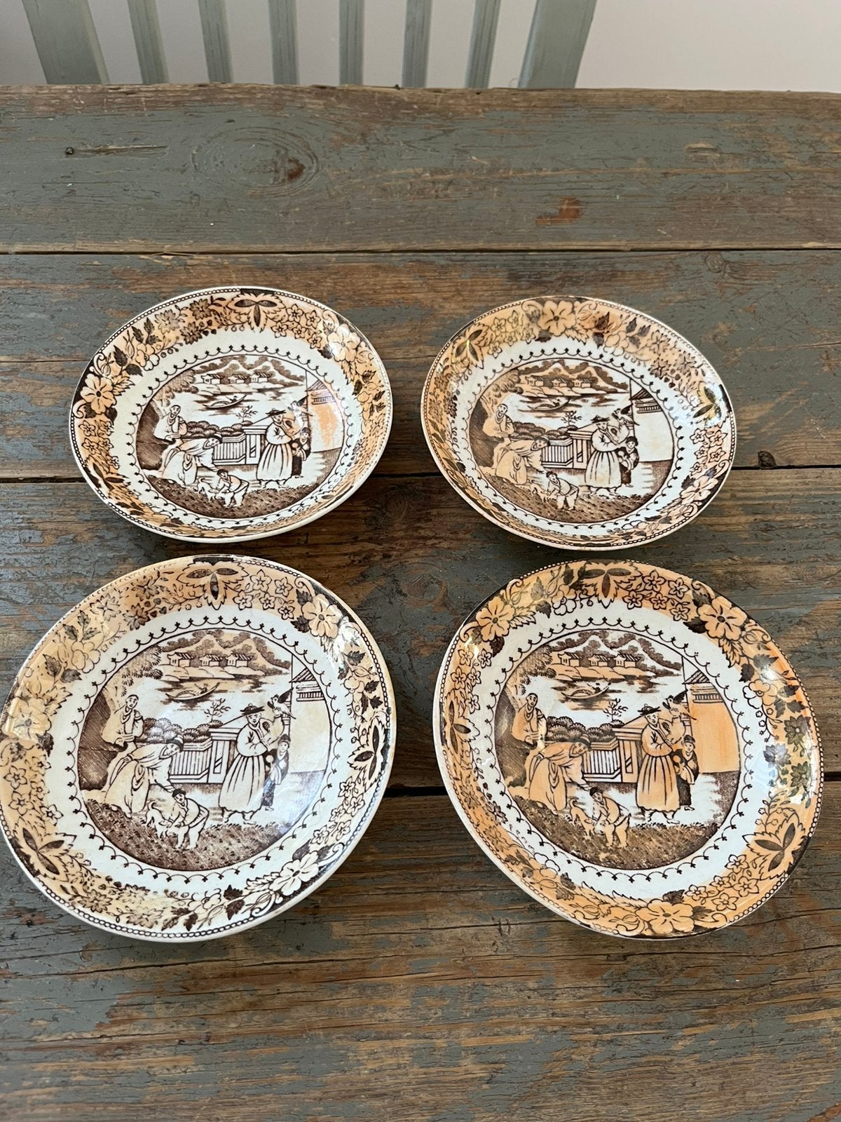 ANTIEK SERVIES ENGELS CHINOISERIE 4 STUKS, Ophalen of Verzenden