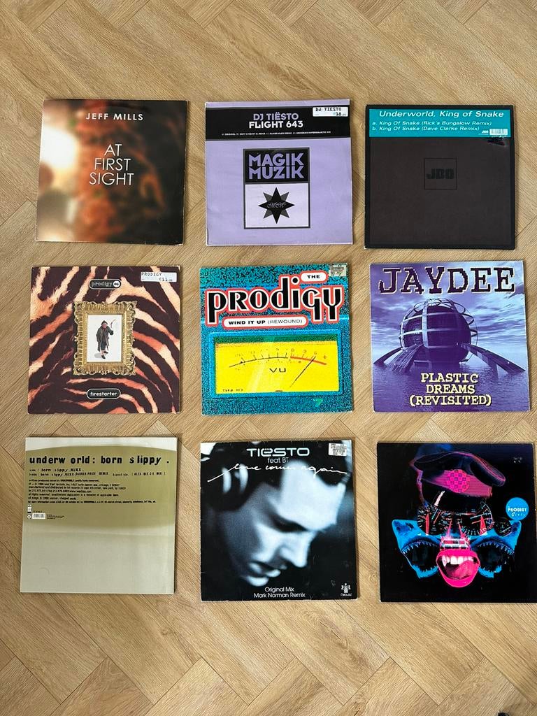 Te koop! 9 absolute klassiekers op vinyl., Ophalen of Verzenden, Zo goed als nieuw, 12 inch, Techno of Trance
