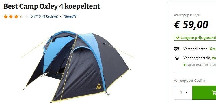 Best camp oxley 4 koepeltent festivaltent, Ophalen