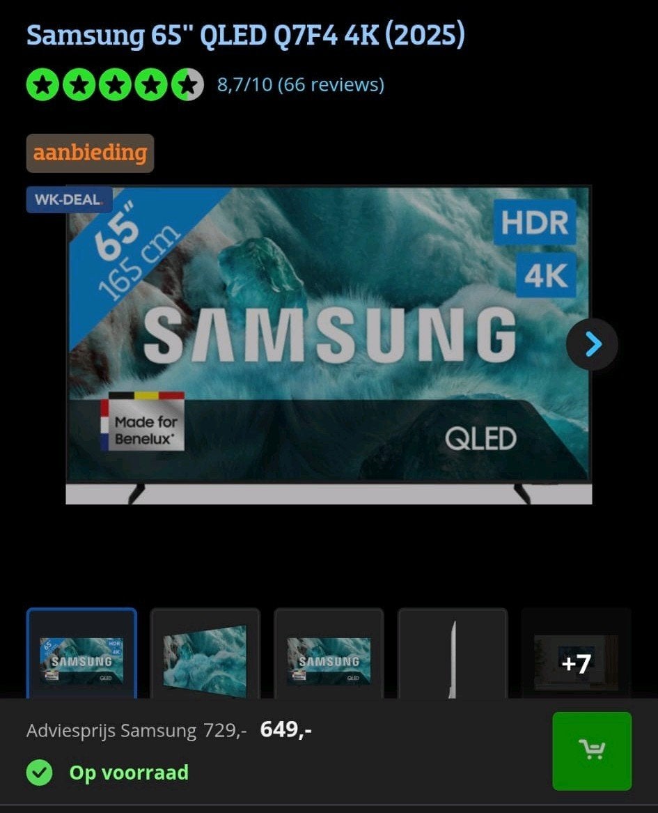 Nieuwe Samsung 65 inch QLED 4K TV - QF7F4 (2025), Ophalen