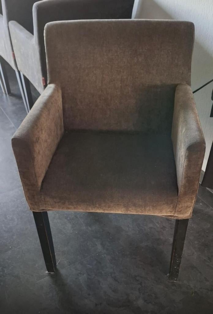 4x eetkamerstoel met armleuning – retro/industrieel – set, Gebruikt, Ophalen of Verzenden, Vier, Stof