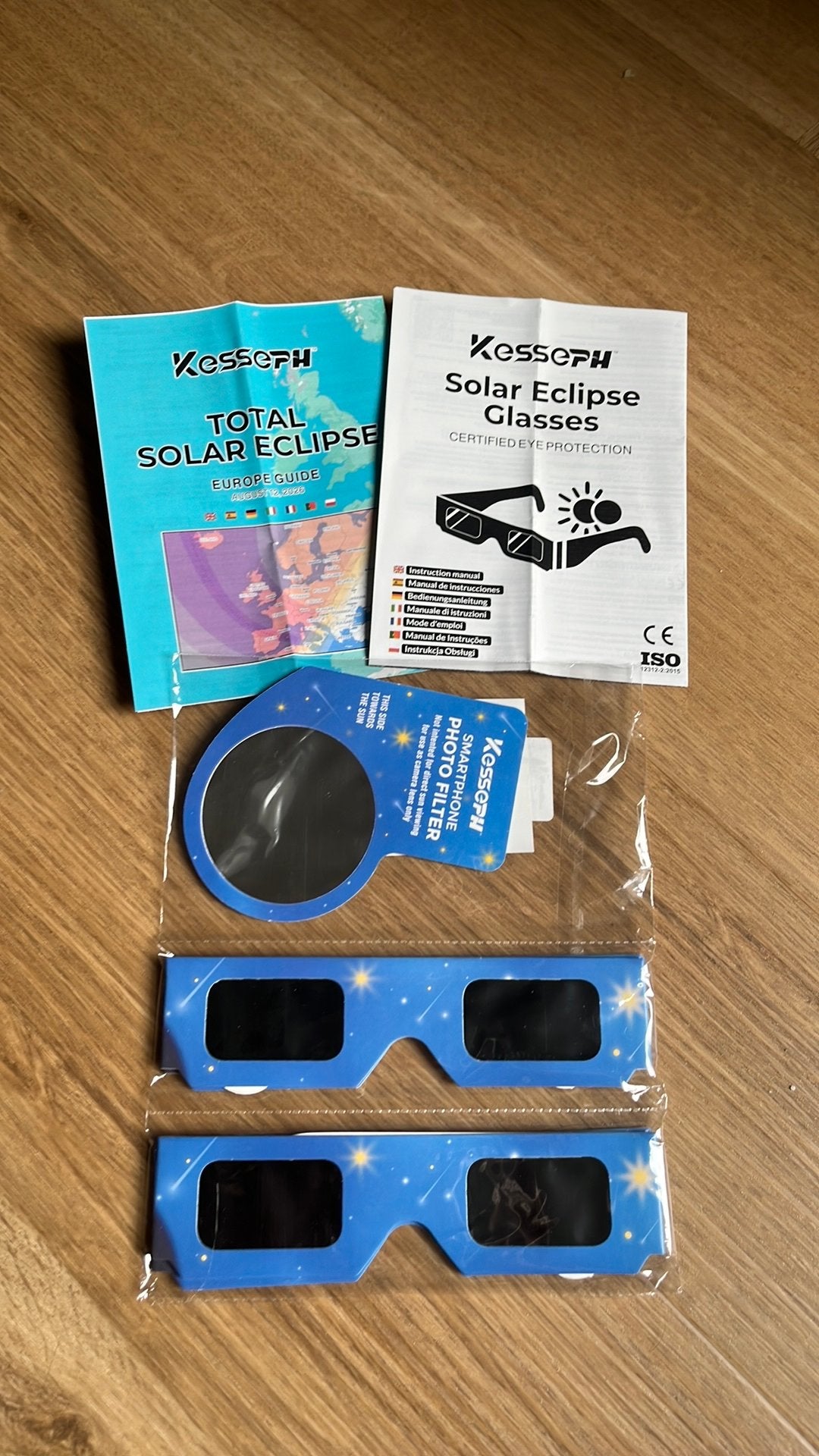 Eclipsbrillen 2x2 & 1 telefoonfilter ISO 12312-2 -CE, Sieraden, Tassen en Uiterlijk, Zonnebrillen en Brillen | Heren, Zwart, Nieuw