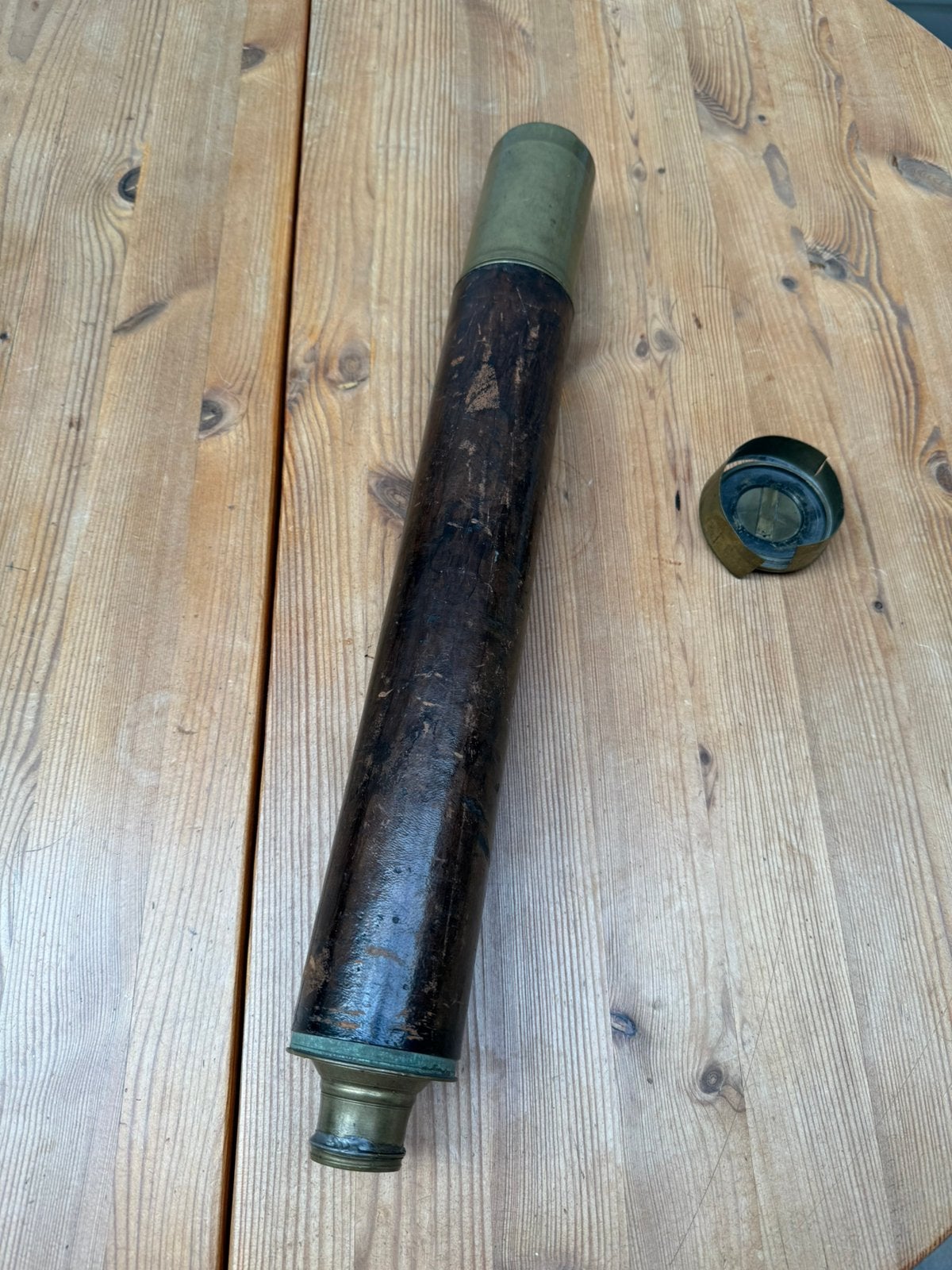 Antieke messing telescoop met leer – oud model, Ophalen