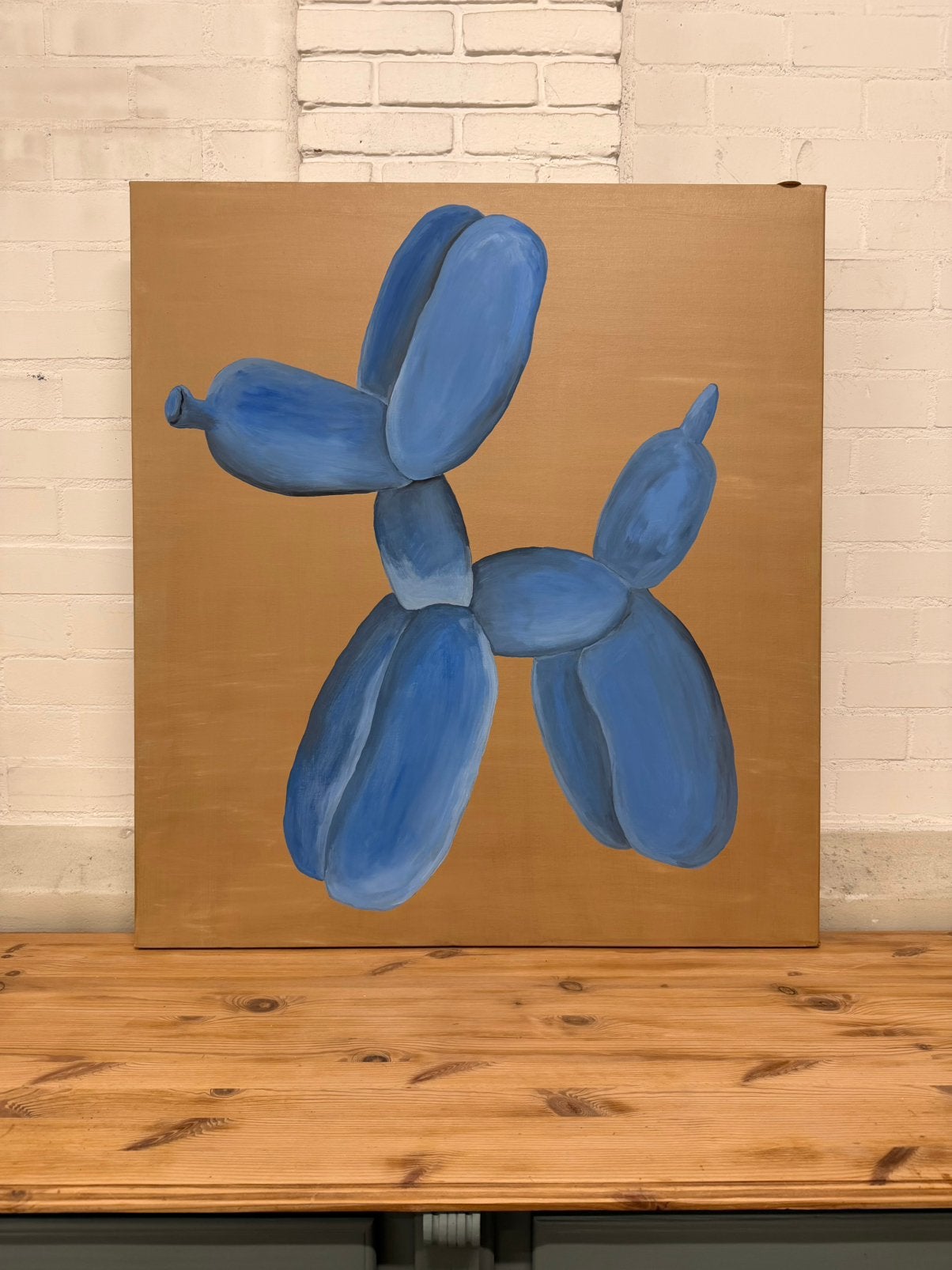 Schilderij groot balloon dog goud delfts blauw paneel kunst, Ophalen