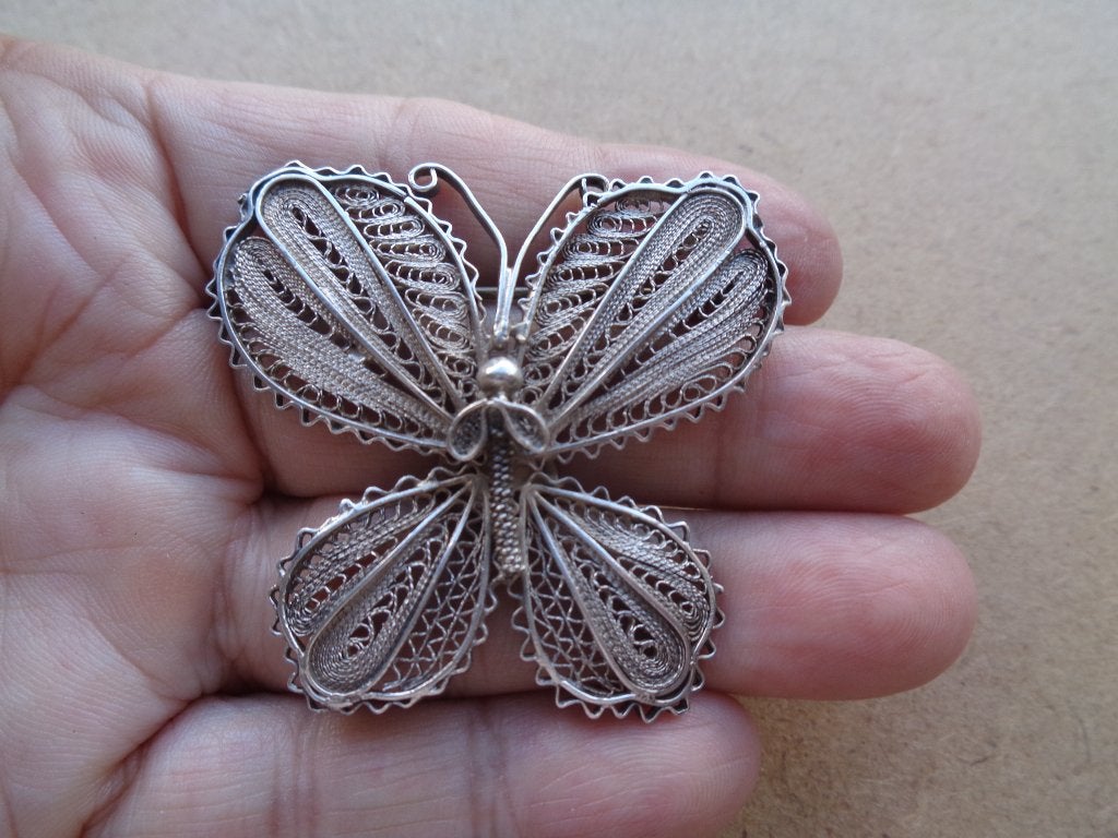 zilveren grote filigrain vlinder broche [044], 4 tot 7 cm, Verzenden, Zo goed als nieuw, Zilver