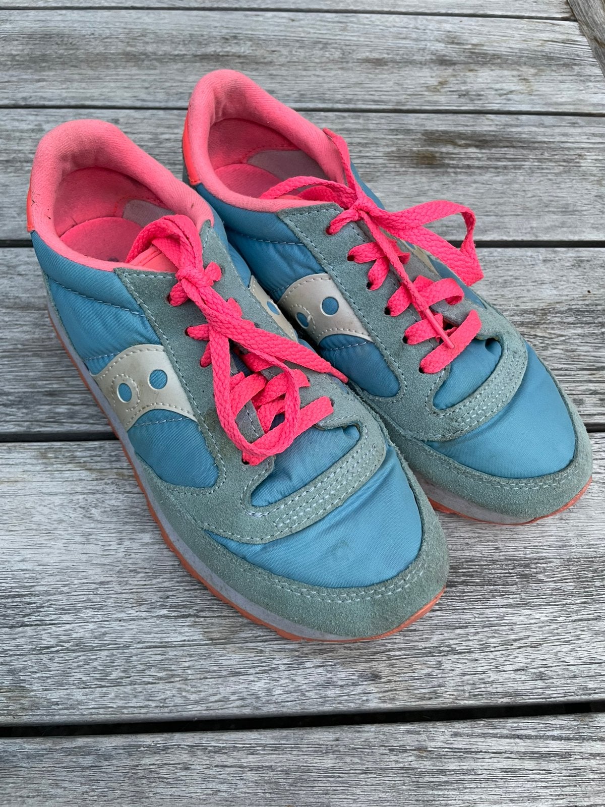 Saucony gympen blauw met roze maat 38, Ophalen of Verzenden, Zo goed als nieuw, Blauw, Sneakers of Gympen