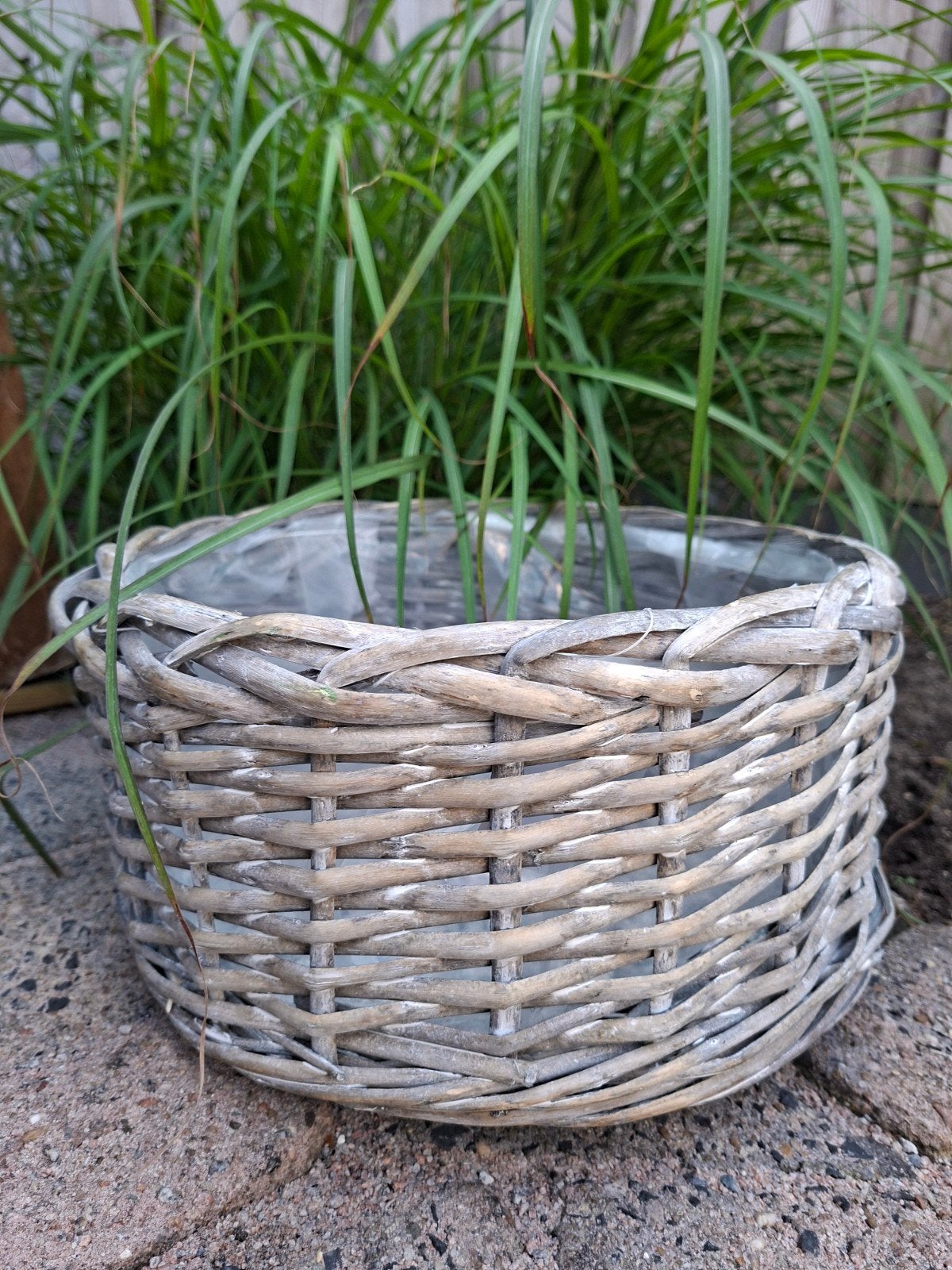 Mand grijs whitewash Rotan basket grey tuinmand plantenmand, Overige materialen, Minder dan 30 cm, Minder dan 60 cm, Rond
