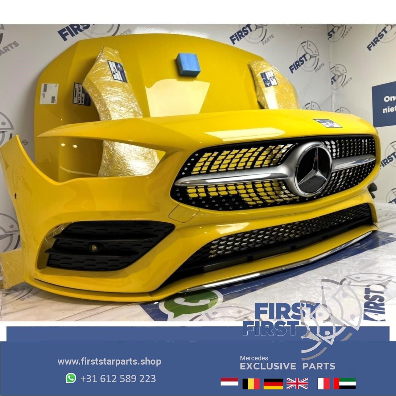 W118 C118 CLA AMG LINE VOORKOP GEEL origineel Mercedes 2018-, Auto-onderdelen, Carrosserie en Plaatwerk, Gebruikt, -, Voor, Ophalen of Verzenden