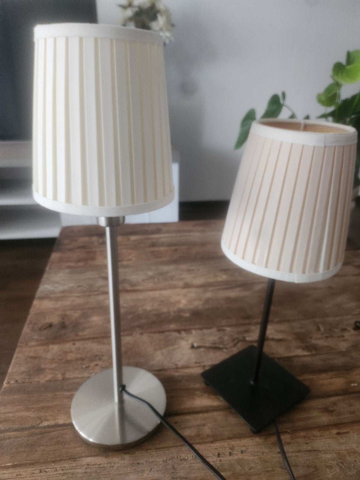 Set van 2 tafellampen: crème en beige kap, Huis en Inrichting, Modern, Klassiek, Gebruikt, Ophalen of Verzenden, Stof