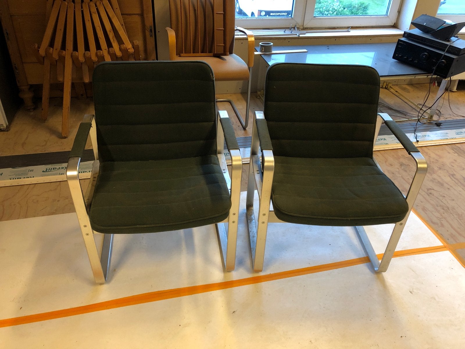 Set van 2 Frame stoelen met donkergroene bekleding, Ophalen, Gebruikt, Twee, Overige kleuren