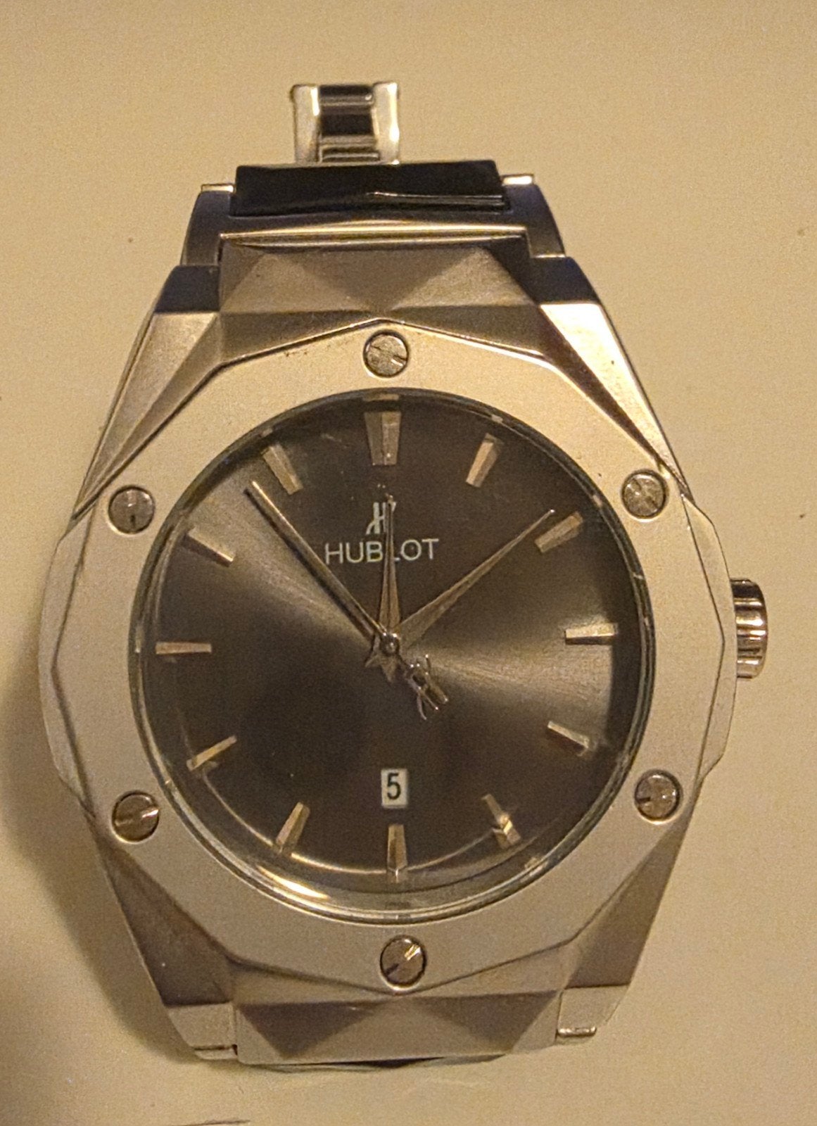 Hublot Genève Big Bang – zilver/zwart – replica, Ophalen of Verzenden, Staal, Overige merken, 1960 of later